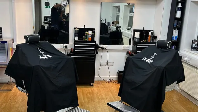 Inside 121 Barber Therapy: the chairs and mirrors